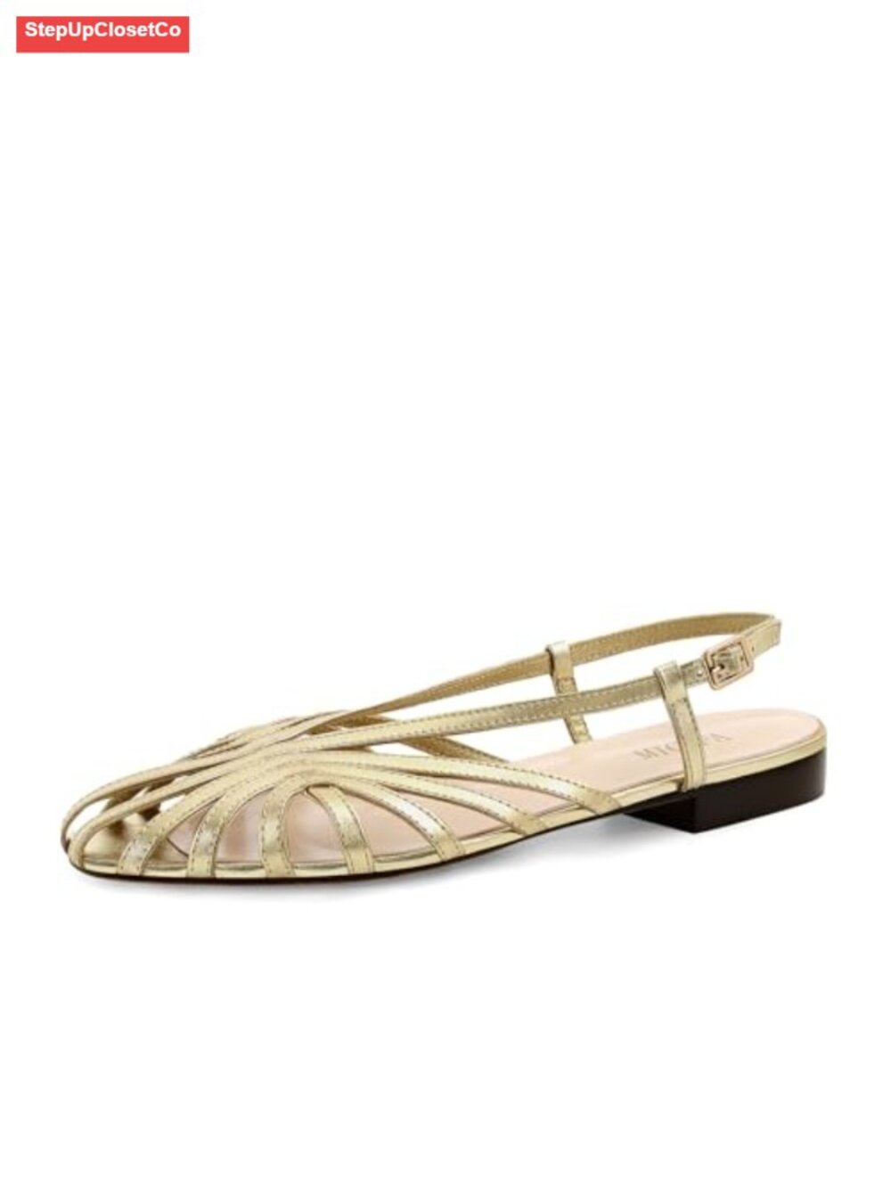 Faux Leather Slingback Flat Sandals Women Square Toe Slip On